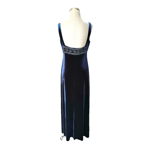 LAUNDRY Shelli Segal Navy Blue Velvet Dress Women Lined Crystal Embroidery Dress - Picture 7 of 9
